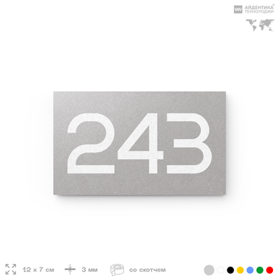 Номер на дверь 243, табличка на дверь для офиса, квартиры, кабинета, аудитории, склада, серый 120х70 мм, Айдентика Технолоджи