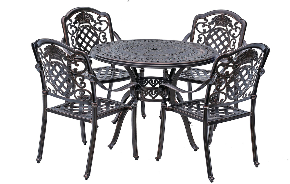 Обеденный комплект из литого алюминия стол Орхидея(100см) + 4 кресла Гуерлайн
