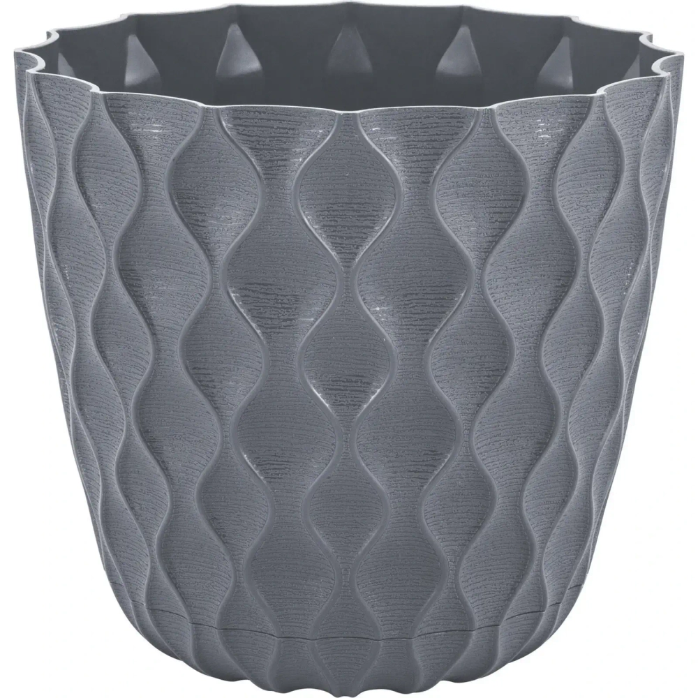 Горшок для цветов пластиковый 2,5л d-17,5см «Wave» с дренажной сеткой и съемным поддоном, вулканический серый