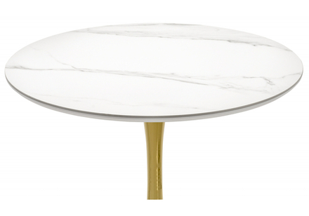 Керамический стол Woodville Тулип 90х73 белый мрамор, золото