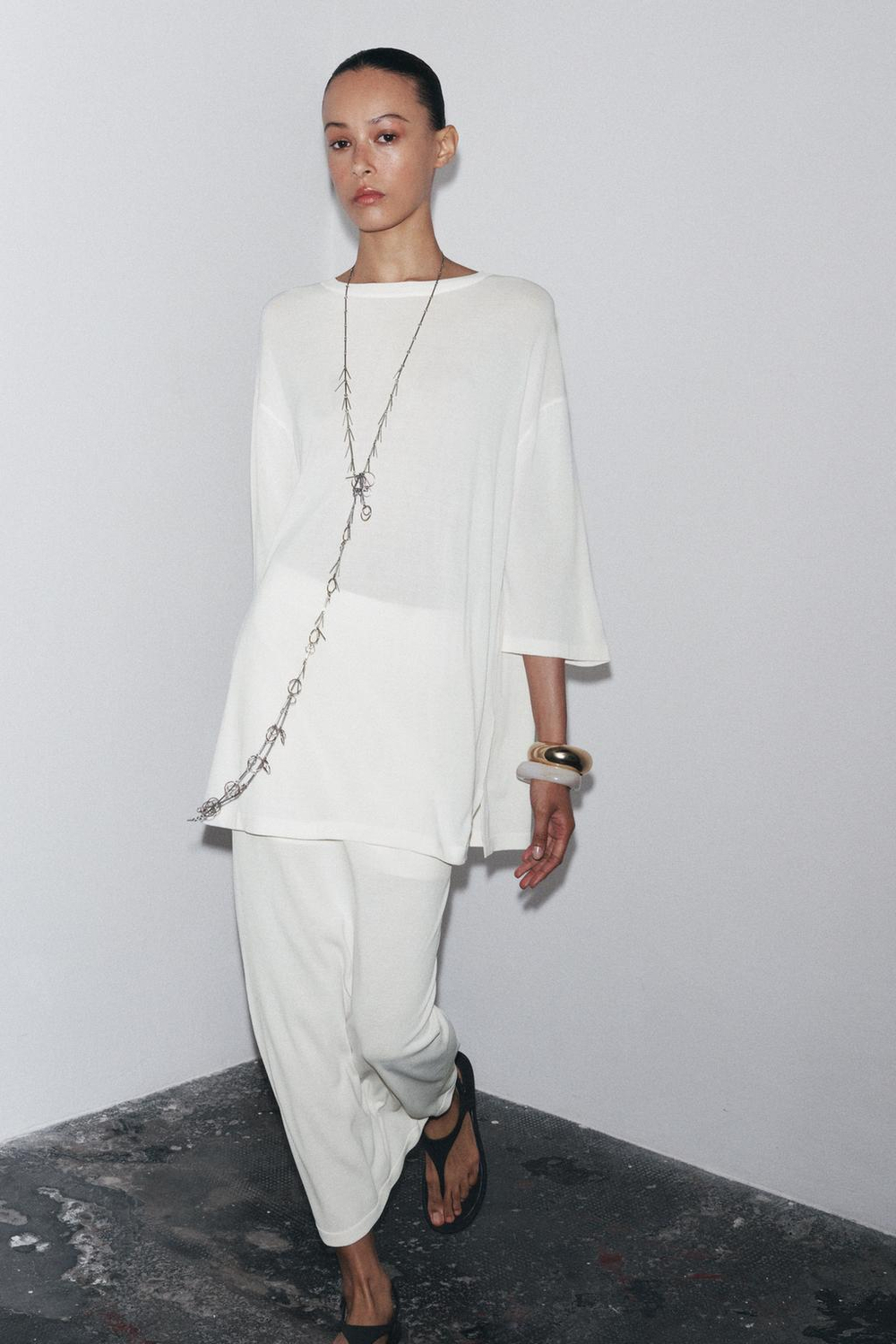 ZARA ТРИКОТАЖНЫЙ ТОП ОВЕРСАЙЗ, ЭКРЮ