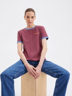 Женская футболка с вышивкой "Лисичка" бордо/голубой - folly dot.