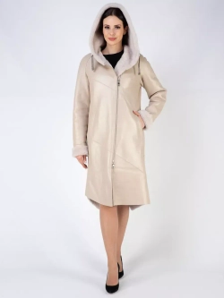 Дубленка зима натуральная удлиненная с капюшоном