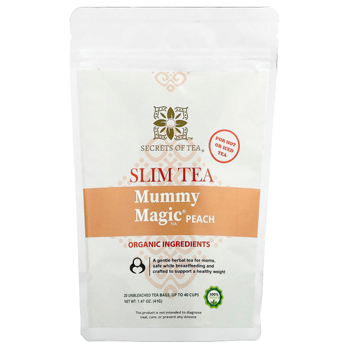 Secrets of Tea, Slim Tea, чай Mummy Magic®, со вкусом персика, 20 неотбеленных чайных пакетиков, 41 г (1,47 унции)