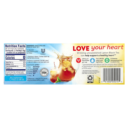 Lipton, Черный чай со льдом, 24 чайных пакетика для всей семьи, 170 г (6 унций)