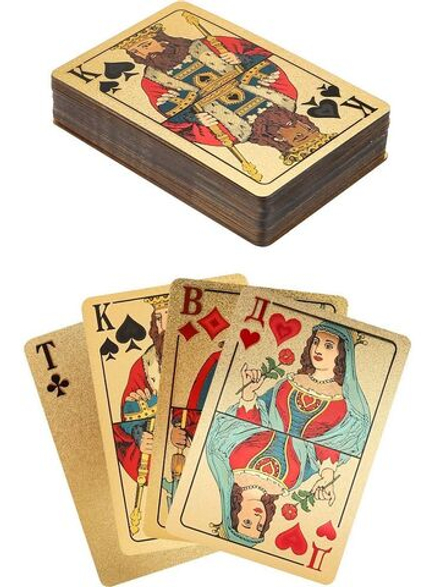 Карты игральные 54шт, "5000" пластик, золотистые