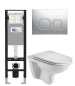 Унитаз подвесной WeltWasser AMBERG 350 + BAARBACH 004 GL-WT + AMBERG RD-CR белый глянцевый, безободковый, с крышкой микролифт, с инсталляцией и кнопкой хром глянцевый