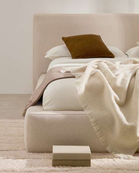 Кровать Blok бежевая со съемными чехлами под матрас 90х200 см