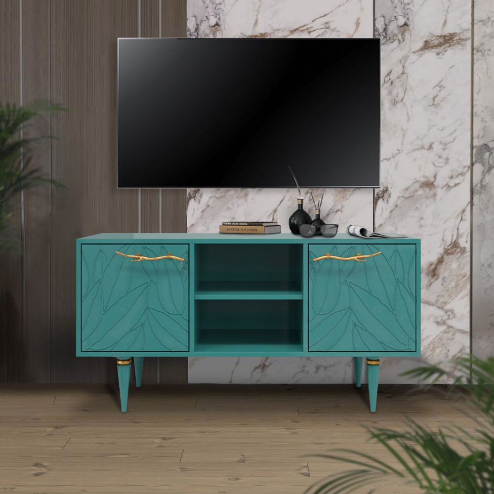 Тумба под ТВ Арт Колор leaves 117см Классик Голд Пастельно-синий