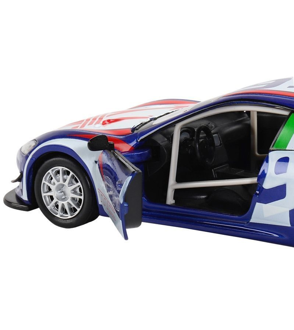 Машина "АВТОПАНОРАМА" Maserati Gran Turismo MC GT4, синий, 1/32, свет, звук, в/к 17,5*13,5*9 см