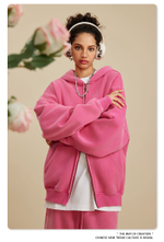 Женский американский модный брендовый костюм с эффектом потёртости и капюшоном,бархатная толстовка с двойной молнией