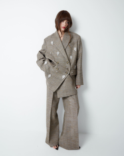 Брюки на подкладке из шерсти Стелла Маккартни елочка зеленый/бежевый