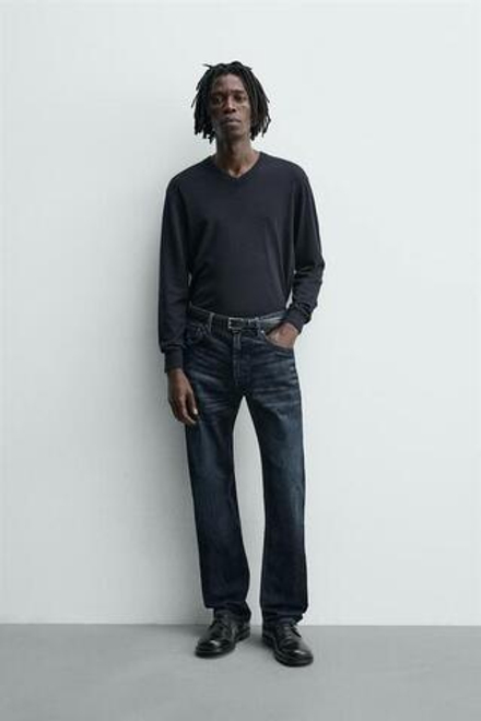 ZARA ДЖИНСЫ STRAIGHT FIT С НАЧЕСОМ, МОРСКОЙ СИНИЙ