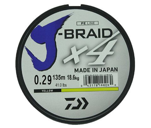 Шнур плетеный Daiwa J-Braid X4 135м 0,29мм желтая