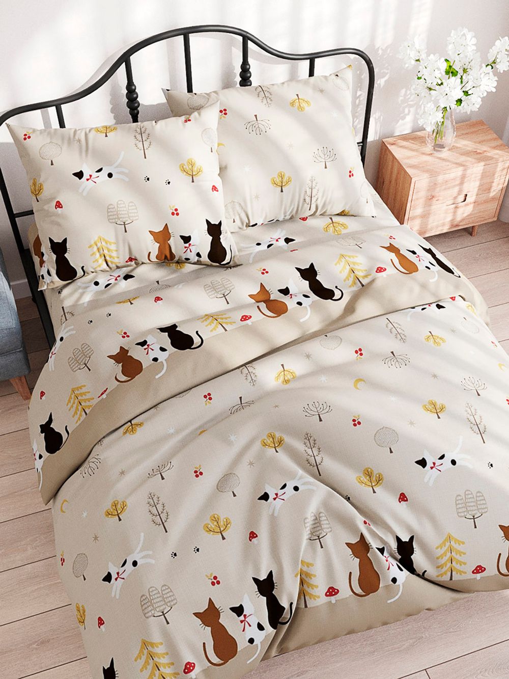 Постельное белье полисатин Simple House "Sitting" евро Наволочка 50x70 см 2 шт Простынь 240x215 см Пододеяльник 200x215 см