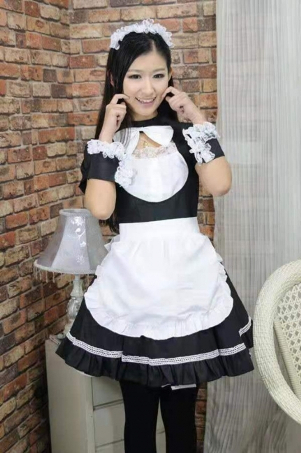 Игровой костюм японской горничной L (46) (Цвет: черный с белым)