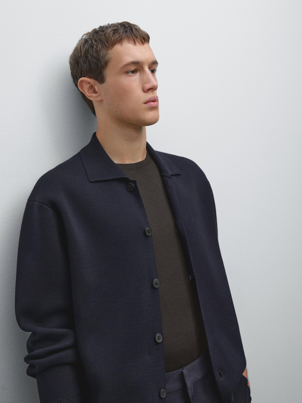 Massimo Dutti Вязаный кардиган из хлопка на пуговицах, темно-синий