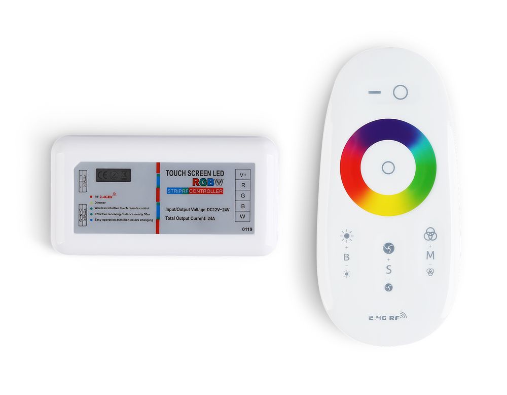 Контроллер для светодиодных лент RGB/RGBW с управлением белого света с сенсорным радио пультом 2.4G RGB 18A 12V 216W/24V 432W/RGBW 24A 12V 288W/24V 57