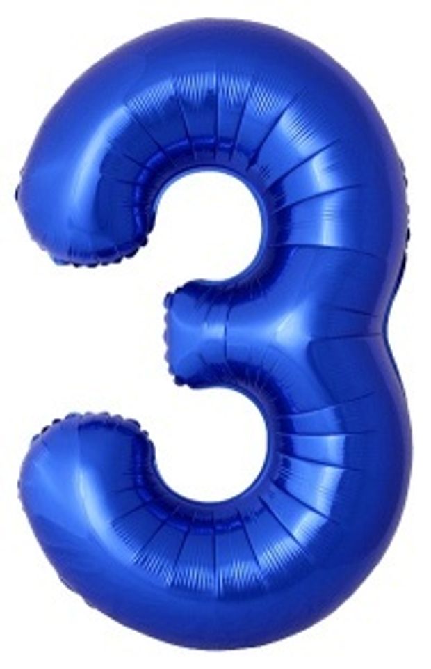 F Шар (40''/102 см) Цифра, 3 Slim, Синий хром, Металлик, 1 шт. в уп.(БГ-60)
