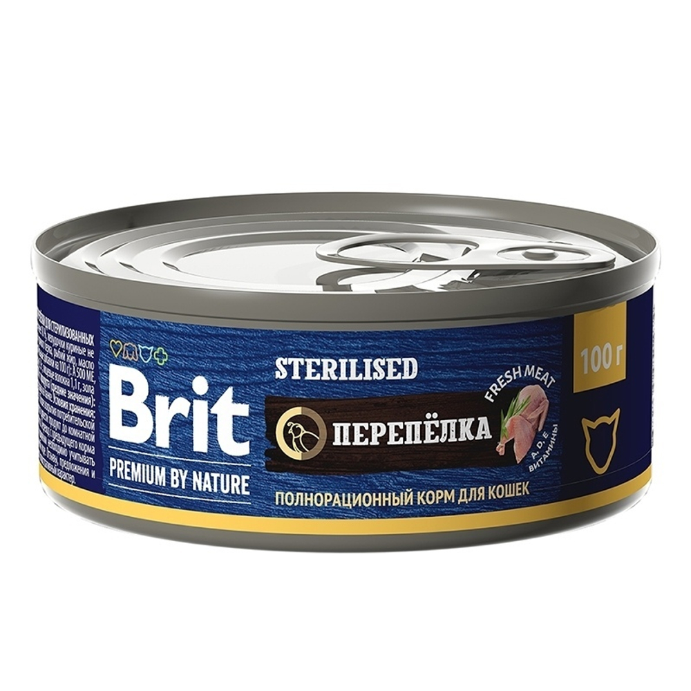 Консервы Brit Premium by Nature Sterilised для стерилизованных кошек, перепёлка, 100 г