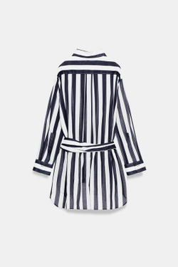 ZARA РУБАШКА В ПОЛОСКУ ZW COLLECTION, БЕЛЫЙ/МОРСКОЙ СИНИЙ