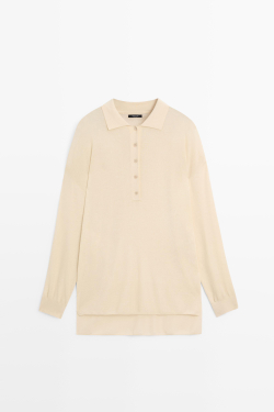 Massimo Dutti Свитер поло из смеси хлопка и шелка, цвет слоновой кости