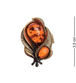 AM-2663 Кольцо «Винтажный лист» (латунь, янтарь)