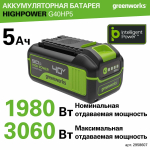 Аккумулятор Greenworks High Power G40HP5, 40V, 5 Ач, 2958607