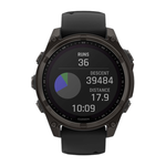 Спортивные часы Garmin fenix 8, 47 мм, Solar, титан с DLC, сапфир, силиконовый ремешок цвета чёрный/«серая галька» Тёмно-серый безель из титана с DLC-покрытием, дисплей Solar. Ремешок с классической застёжкой — на запястье обхватом 125–208 мм