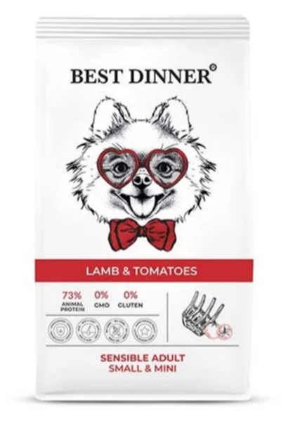Best Dinner Корм д/собак мелких пород склонных к аллергии и проблемам с пищеварением ягненком и тома