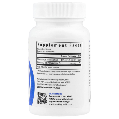 Seeking Health, витамины D3 и K2, 60 капсул