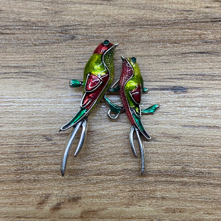 Брошь 2 ласточки эмаль цветная металл серебристый