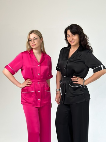 Блуза сатин в пижамном стиле 2.0 (фуксия/черный)