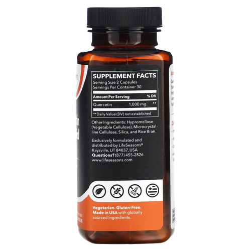 LifeSeasons, Кверцетин, флавоноид, 60 растительных капсул (500 мг на капсулу)