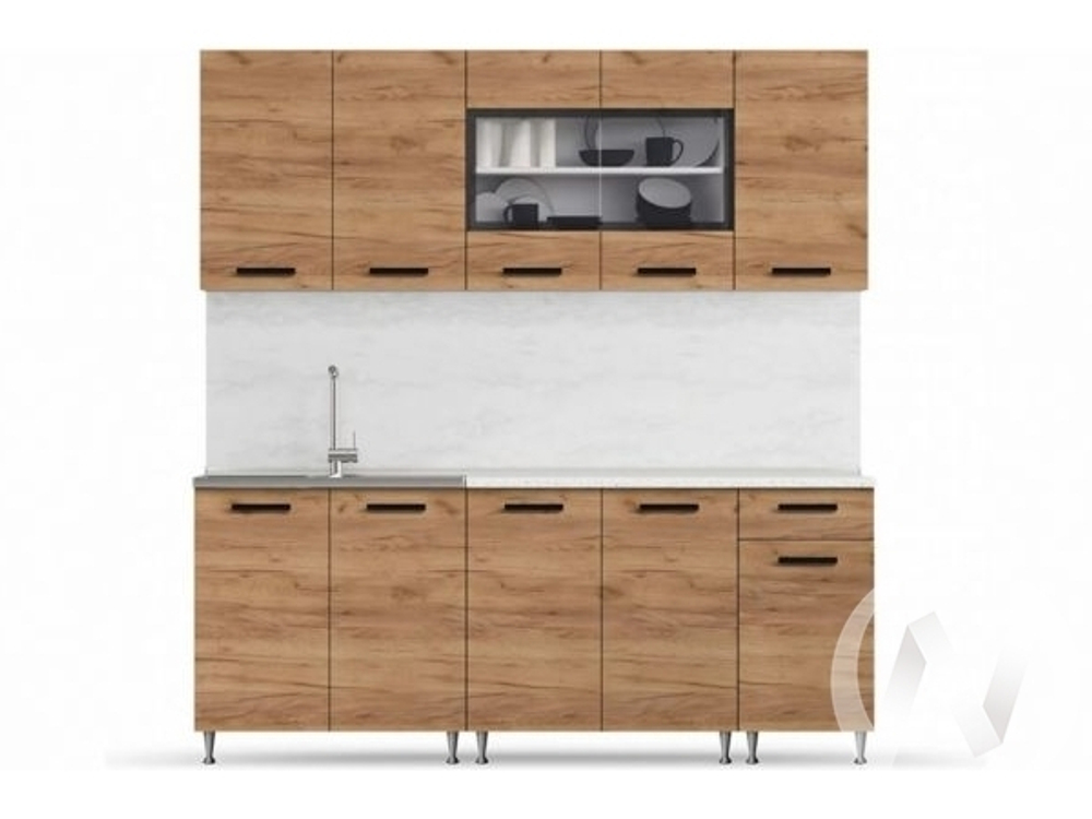 Кухня Крафт ЛДСП 2.0 (38мм столешница 2000) (белый/крафт/черный янтарь)