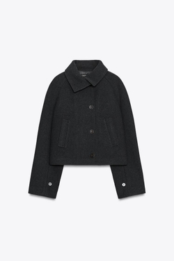 ZARA КОРОТКИЙ ТРЕНЧ С ШЕРСТЬЮ — ZW COLLECTION, ТЕМНО-СЕРЫЙ