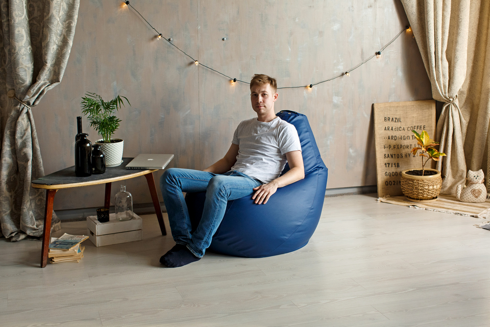 Кресло Мешок Груша Синяя ЭкоКожа (2XL, Классический)