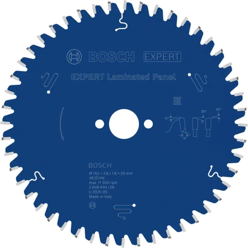 Пильный диск для ламинированных панелей (HPL) 165x20x2.6/1.6x48T BOSCH 2608644128
