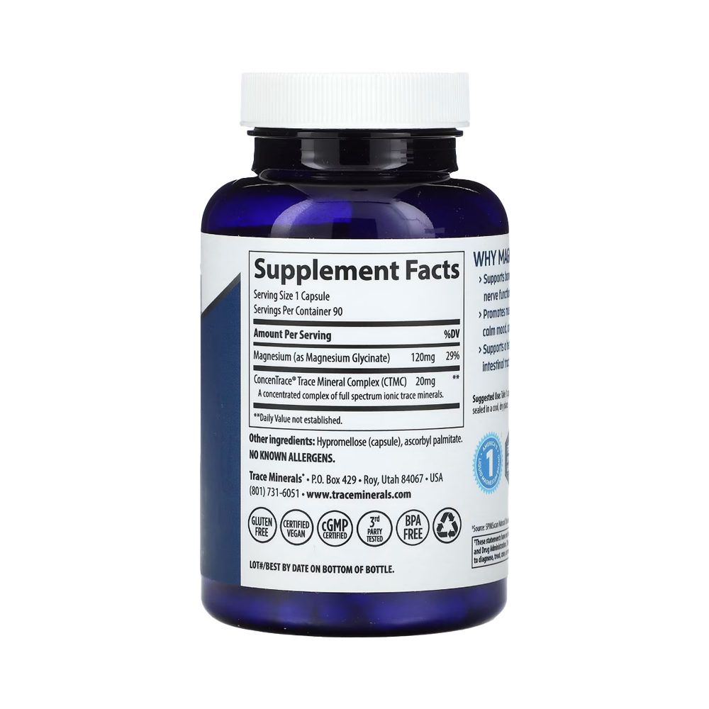 Trace Minerals Magnesium Glycinate 120 mg 90 капсул , Магний Глицинат