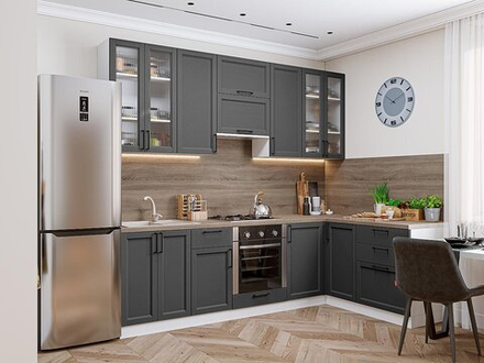 Угловая модульная кухня Сканди-04 Stormy Silkwood - Белый 2340*2650/1590*600