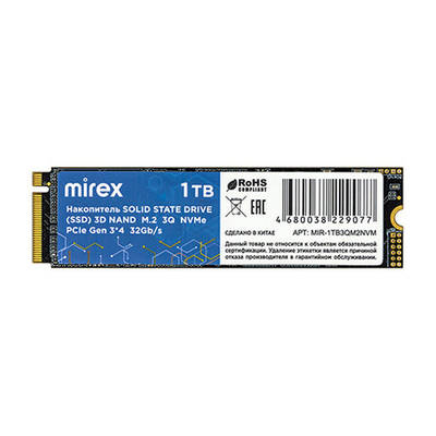 Твердотельный диск 1TB Mirex, M.2 2280, PCI-E 3x4, [R/W - 3200/3000 MB/s] QLC