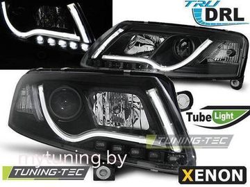 Передние фары Audi A6 C6 xenon tube lights tru drl black