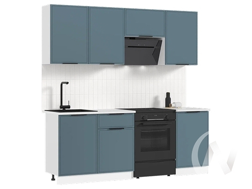 Кухня Николь 2;1м (белый/браш блю/антарес)