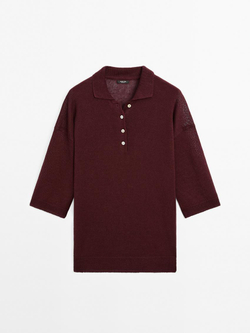 Massimo Dutti Свитер оверсайз с воротником поло, гранатовый