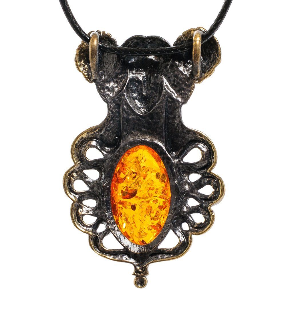 AM-1988 Подвеска «Девушка с пионами» (латунь, янтарь)