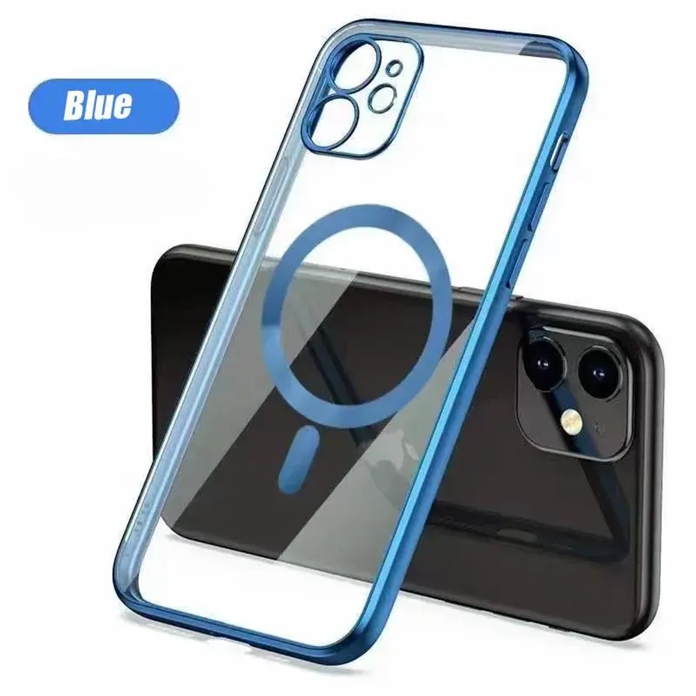 Чехол-накладка Case Show Youself Magsafe для Apple iPhone 11 пластиковый (голубая рамка)