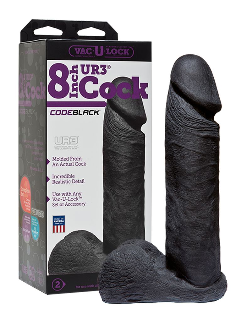 1016-09 BX DJ / Насадка фаллоимитатор черная 8 Vac-U-Lock CodeBlack - 8 Inch ULTRASKYN™ Cock