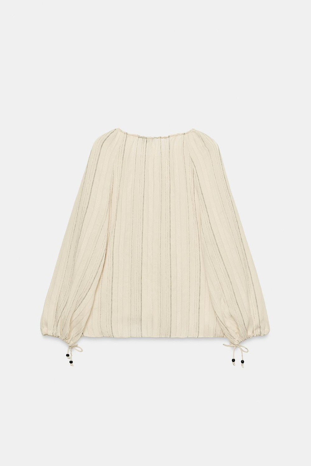 ZARA БЛУЗА В ПОЛОСКУ С ЗАВЯЗКАМИ, ЭКРЮ/ЧЕРНЫЙ