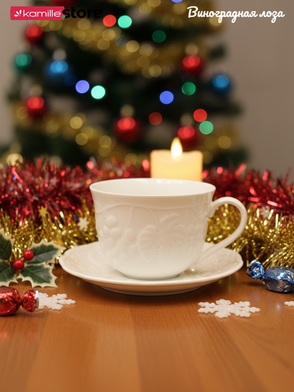 Чайный набор 350 мл. 12 предметов, фарфор, "Виноградная лоза"