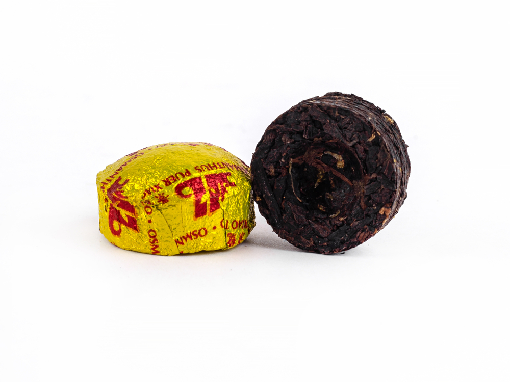 0321к Чай прессованный черный "Пуэр Шу Гуй Хуа" (сяо то) с османтусом